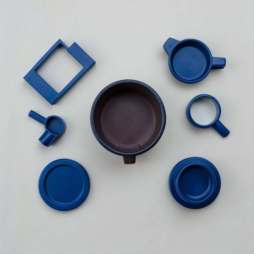 Small circular logo mark in deep navy blue with a subtle theatrical motif, set against a transparent background